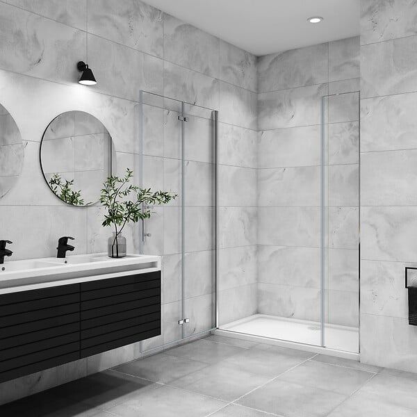 AICA SANITAIRE - AICA porte de douche pivotante 100x195cm porte de douche pliante avec un élément fixe en 6mm verre anticalcaire - large