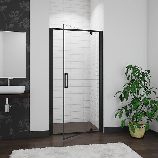 AICA SANITAIRE - AICA porte de douche noire 80x185cm porte de douche pivotante à 180° en 6mm verre de sécurité Installation en niche - large