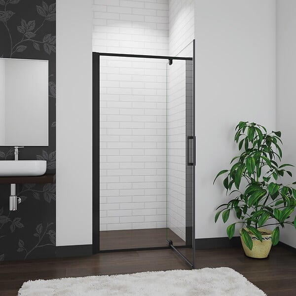 AICA SANITAIRE - AICA porte de douche noire 80x185cm porte de douche pivotante à 180° en 6mm verre de sécurité Installation en niche - large