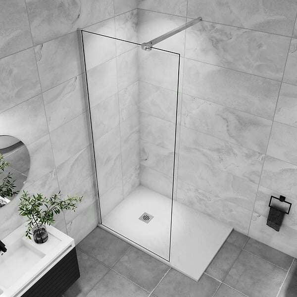 AICA SANITAIRE - Paroi de douche 120x200cm verre 10mm avec barre de fixation 90cm Pince renforcée, AICA paroi de douche à l'italienne en verre securit anticalcaire - large