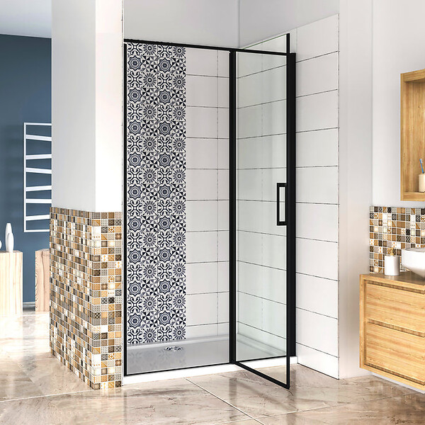 AICA SANITAIRE - AICA porte de douche pivotante 120x185cm porte de douche noire en 6mm verre anticalcaire installation en niche - large