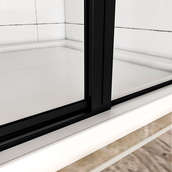 AICA SANITAIRE - AICA porte de douche pivotante 120x185cm porte de douche noire en 6mm verre anticalcaire installation en niche - large