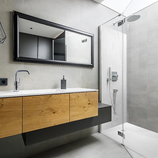 U-TILE - Receveur de douche blanc 90 x 90 cm en résine aspect ardoise - grille carrée - large
