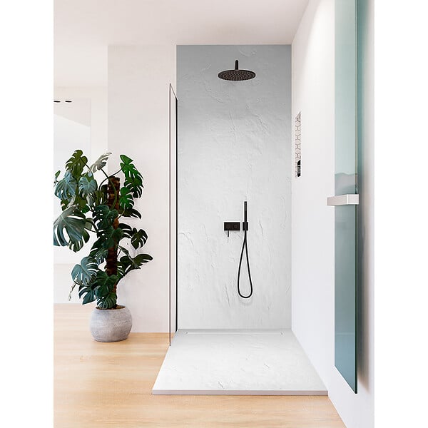 U-TILE - Receveur de douche blanc 120 x 90 cm en résine aspect ardoise - grille caniveau - large