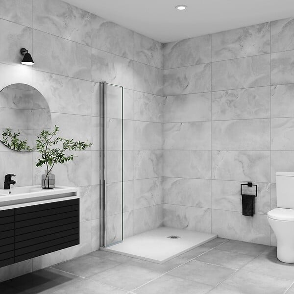 AICA SANITAIRE - Paroi de douche italienne pivotante 45x200cm, AICA paroi de douche retour pivotant mural en verre 8mm anticalcaire, profilé chromé - large