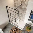 AICA SANITAIRE - Paroi de douche 140x200cm avec barre de fixation noire 140cm en carré, AICA paroi de douche à l'italienne en 8mm verre anticalcaire style moderne - vignette