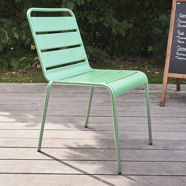 OVIALA - Chaise de jardin en métal vert sauge - Palavas - large