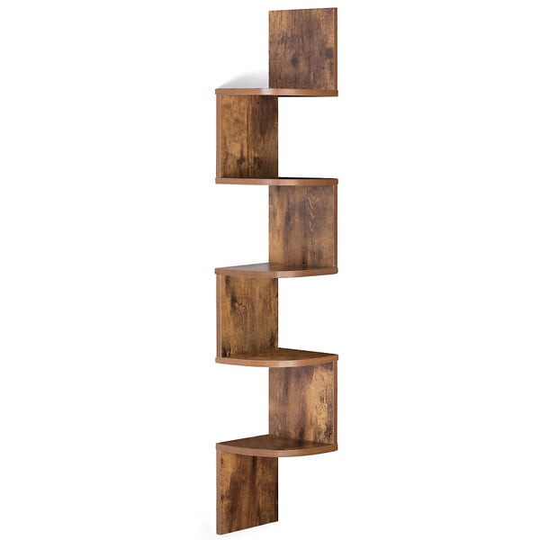 ID MARKET - Etagère murale d'angle ISA 5 niveaux façon bois vieilli - large
