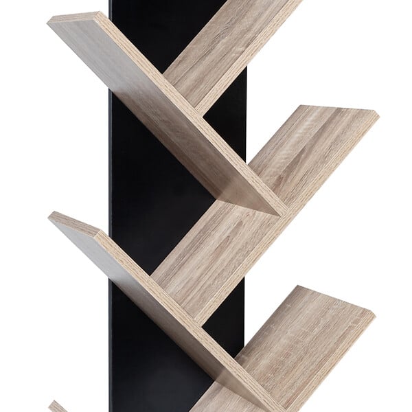 ID MARKET - Etagère bibliothèque à livres TEA forme d'arbre 10 niveaux bois noir et étagères façon hêtre - large