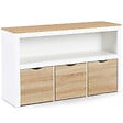 ID MARKET - Meuble de rangement enfant MANA en bois blanc et hêtre 3 tiroirs cubes sur roulettes - vignette