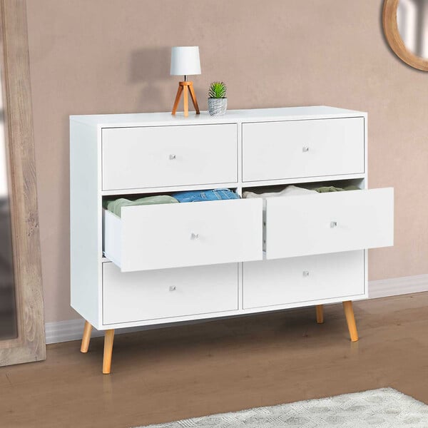 ID MARKET - Commode 6 tiroirs EMMIE 110 cm scandinave blanc - large
