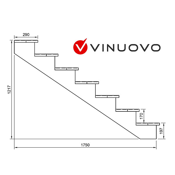 VINUOVO - BERLIN Escalier extérieur bois 7 marches H 122cm L-160cm - avec contre marche - large