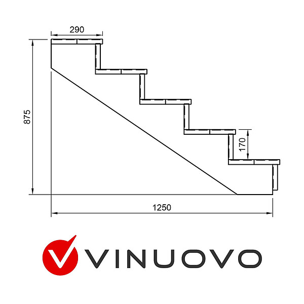 VINUOVO - BERLIN Escalier extérieur bois 5 marches H 88cm L-160cm - avec contre marche - large