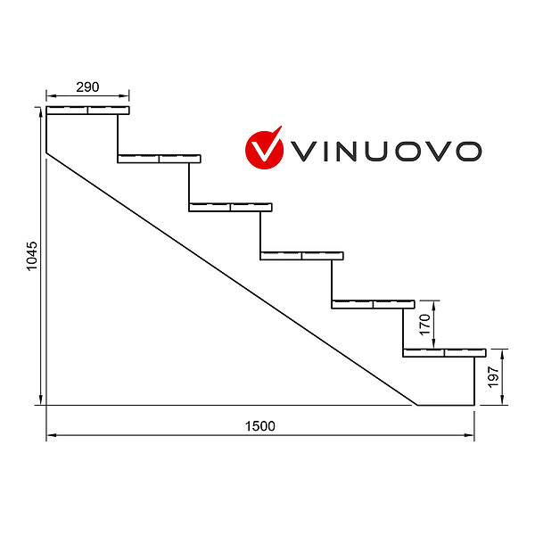 VINUOVO - BERLIN Escalier extérieur bois 6 marches H 105cm L-140cm - avec contre marche - large