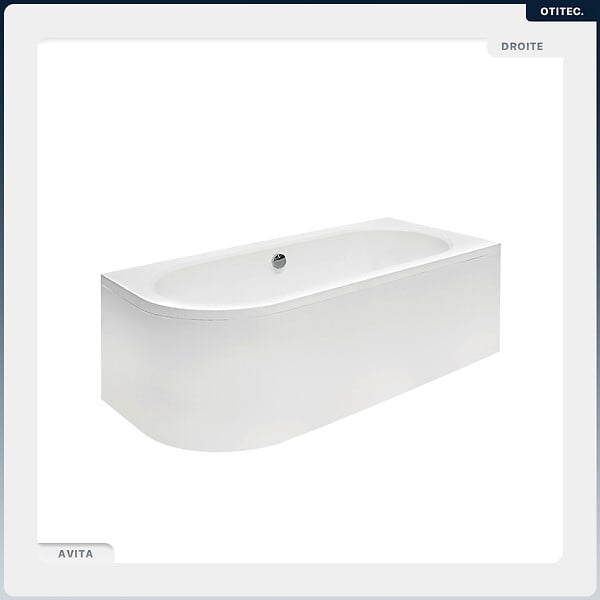 BESCO - Baignoire asymétrique - 180 x 80 cm - Droite - sans Habillage - avec Pieds - Repose-tête - Vidage Chrome - AVITA - large