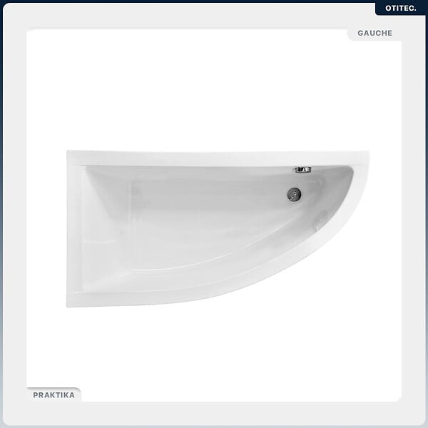 BESCO - Baignoire asymétrique - 150 x 70 cm - Gauche - avec Tablier - Pieds - Vidage Chrome - PRAKTIKA - large