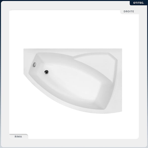 BESCO - Baignoire asymétrique - 140 x 90 cm - Droite - avec Tablier - Pieds - Repose-tête - Vidage Chrome - RIMA - large