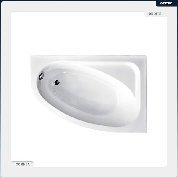 BESCO - Baignoire asymétrique - 150 x 100 cm - Droite - sans Habillage - avec Pieds - Vidage Chrome - CORNEA - large