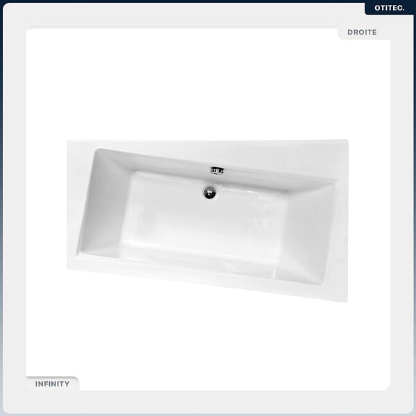 BESCO - Baignoire asymétrique - 160 x 100 cm - Droite - avec Habillage - Pieds - Vidage Chrome - INFINITY - large