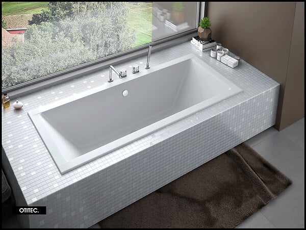 OTITEC - Baignoire Droite sans Tablier - 170 x 75 cm - QUADRO SANS TABLIER - REPOSE-TÊTE OFFERT - large