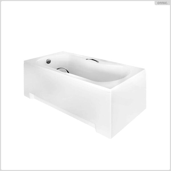 BESCO - Baignoire rectangulaire - 160 x 70 cm - avec Tablier Blanc - Pieds - Poignées - Vidage Chrome - ARIA PLUS - large