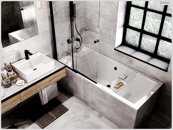 OTITEC - Baignoire rectangulaire - 155 x 70 cm - avec Habillage (4 cm) - Pieds - Vidage Chrome - QUADRO SLIM - large