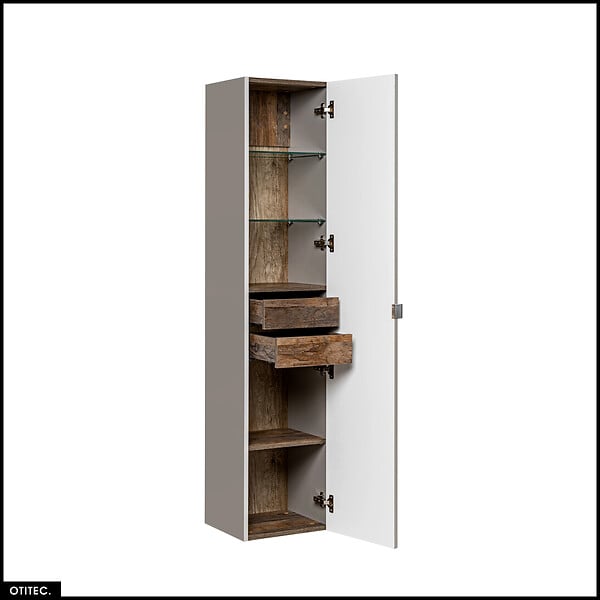 OTITEC - Colonne de salle de bain - 35 x 160 cm - 1 porte - 2 tiroirs - BOLD TAUPE - large