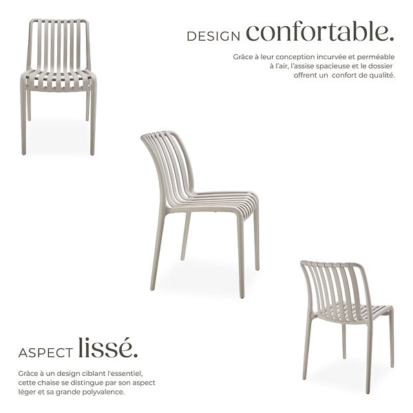 TECTAKE - Chaises de jardin ALCUDIA résistantes aux intempéries et empilables taupe - large