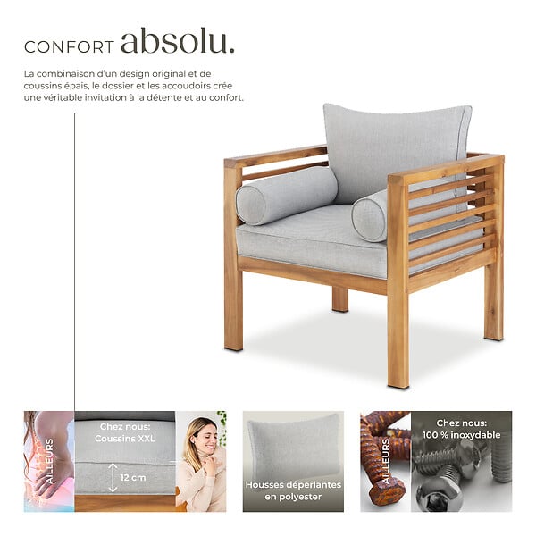 TECTAKE - Fauteuil de jardin Boka, bois lasuré, supporte env. 120 kg marron - large
