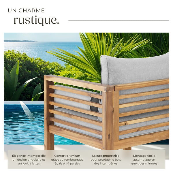 TECTAKE - Fauteuil de jardin Boka, bois lasuré, supporte env. 120 kg marron - large