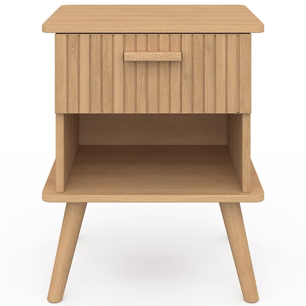 ID MARKET - Lot de 2 tables de chevet JULIETTE 1 tiroir avec niche effet lattes tasseau bois - large