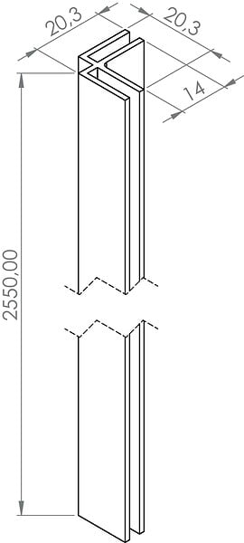 ONDEE - Profilé d'angle panneaux muraux - Hauteur 2,55 m - Finition chromé brillant - large