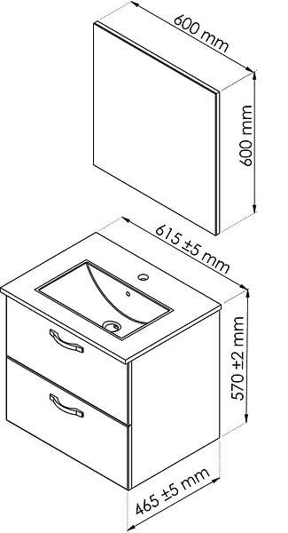 ONDEE - 2 Façades de tiroir MIXY - pour meuble de salle de bain - 60cm - Aubergine - Laqué - large