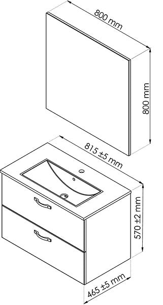 ONDEE - 2 Façades de tiroir MIXY - pour meuble de salle de bain - 80cm - Gris - Laqué - large