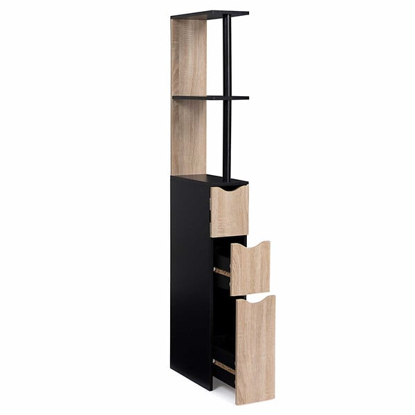 ID MARKET - Meuble WC étagère WILLY bois 3 portes noir et hêtre - large