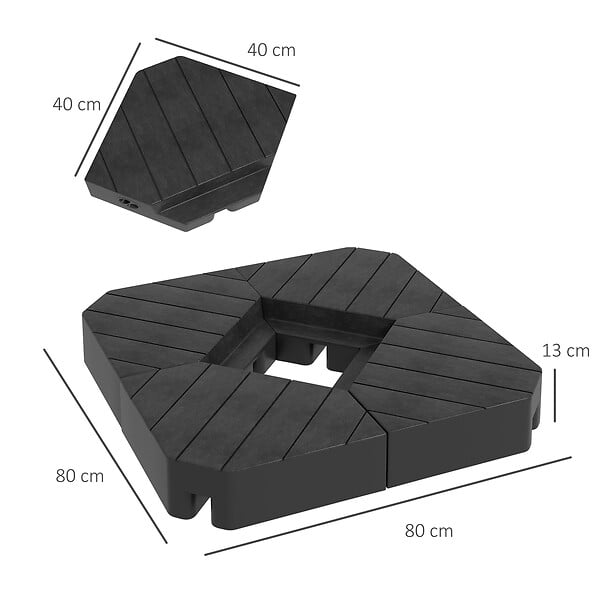OUTSUNNY - Lot de 4 dalles de lestage parasol déporté piètement croix - à lester eau ou sable - HDPE noir - large
