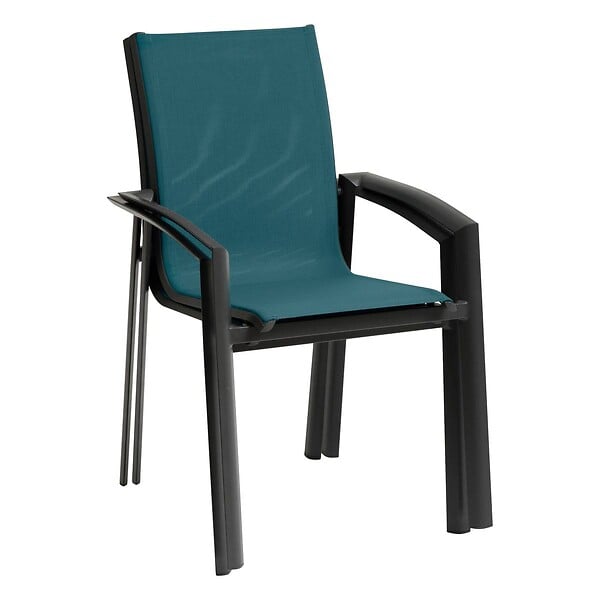 HESPERIDE - Fauteuil de jardin empilable "Axant" bleu canard & graphite en aluminium traité époxy - large