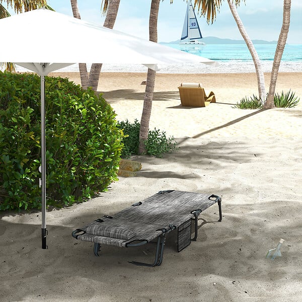 OUTSUNNY - Lot de 2 transats bains de soleil pliables inclinables - tétière, matelas épais - métal tissu gris - large