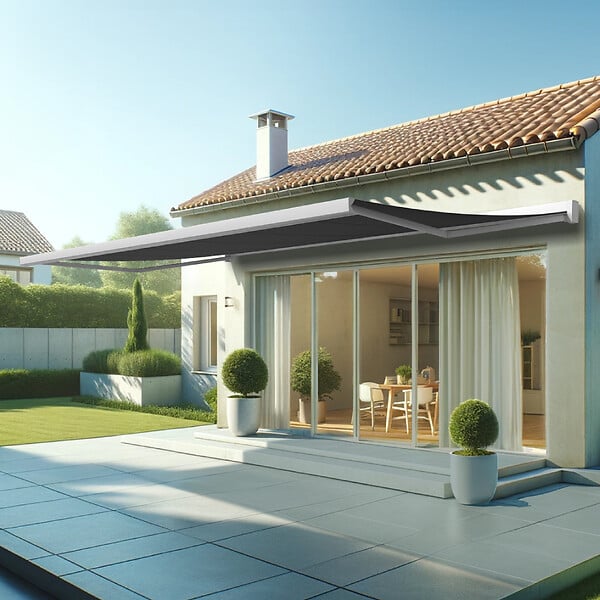INTERSUN - Store banne coffre intégral SOA 6,00x3,50 M (Motorisé Secours à Télécommande + LED - Blanc satiné RAL9010 - Gris foncé 250g/m²) - large
