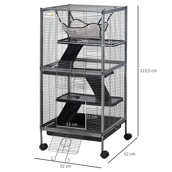 PAWHUT - PawHut Cage pour Petits Animaux Portable avec 2 Portes Hamac Métal PP 52 x 52 x 113,5 cm Gris - large