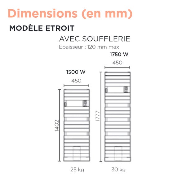 THERMOR - Radiateur sèche-serviettes électrique étroit Riviera 2 - Avec soufflerie - 750+1000W - Gris menhir - large