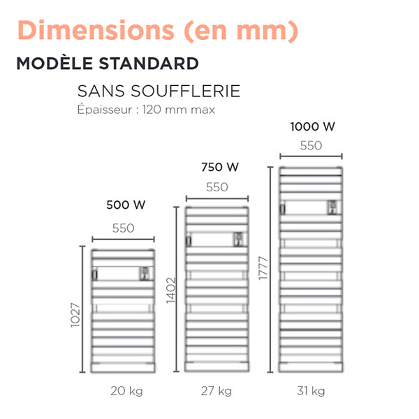 THERMOR - Radiateur sèche-serviettes électrique Riviera 2 - Sans soufflerie - 500W - Gris ardoise - large