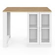 ID MARKET - Ilot central LINO 120 cm 2 personnes bois blanc et plan de travail façon hêtre et portes vitrées - vignette