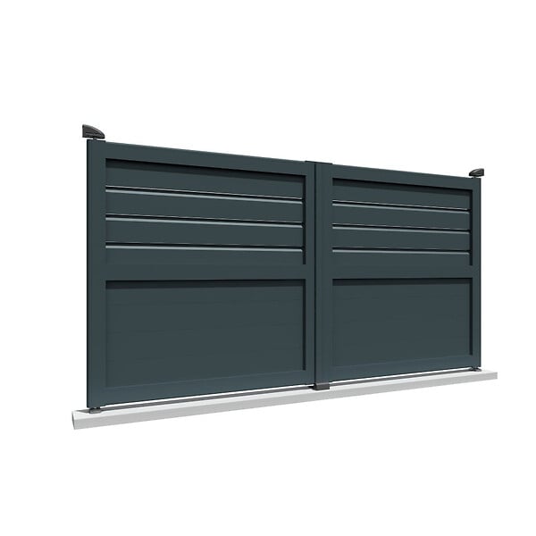 INTERSUN - Portail double battant motorisé mixte L 3500 x H 1595 mm - Gris anthracite RAL 7016 - large