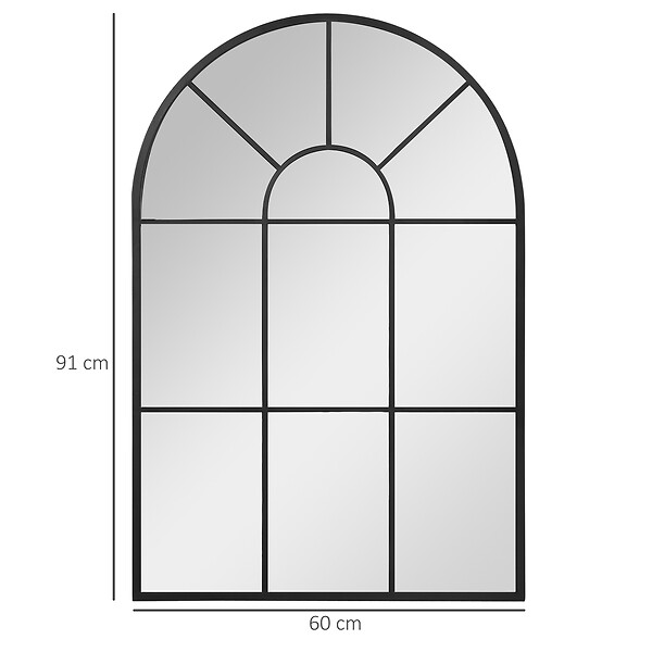 HOMCOM - Miroir mural aspect verrière style classique chic - dim. 60L x 90H cm - métal noir verre 3 mm - large