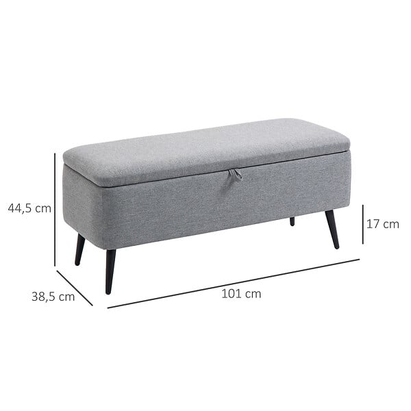HOMCOM - Banc coffre de rangement 2 en 1 dim. 102L x 40l x 39H cm piètement acier noir tissu gris - large