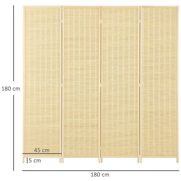 HOMCOM - Paravent intérieur séparateur de pièce pliable 4 panneaux dim. 180L x 180H cm bois pin bambou coton - large