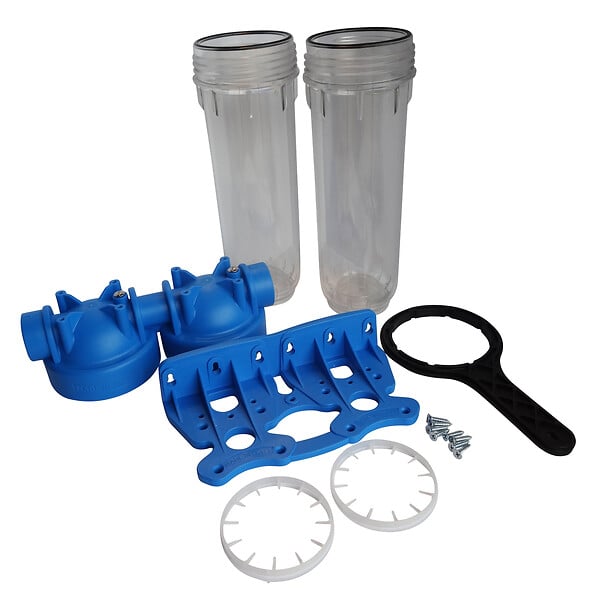 AQUAWATER - Station filtre double nu - Taille standard 10" - avec clé de déserrage - large