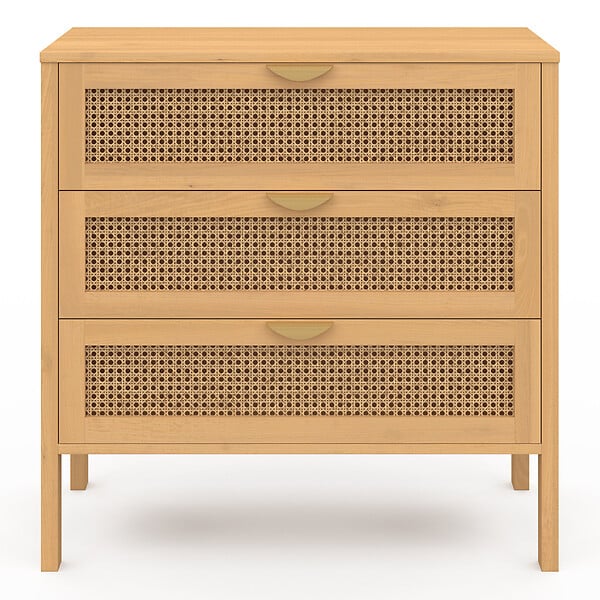 ID MARKET - Commode 3 tiroirs EDHEN 80 cm cannage coloris bois - large