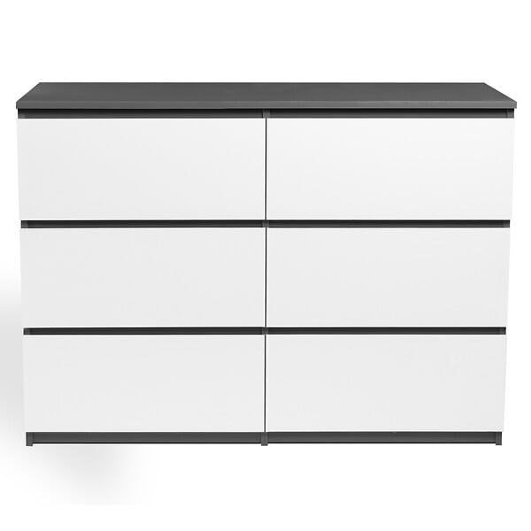 ID MARKET - Commode 6 tiroirs TOMI 110 cm bois gris et blanc - large